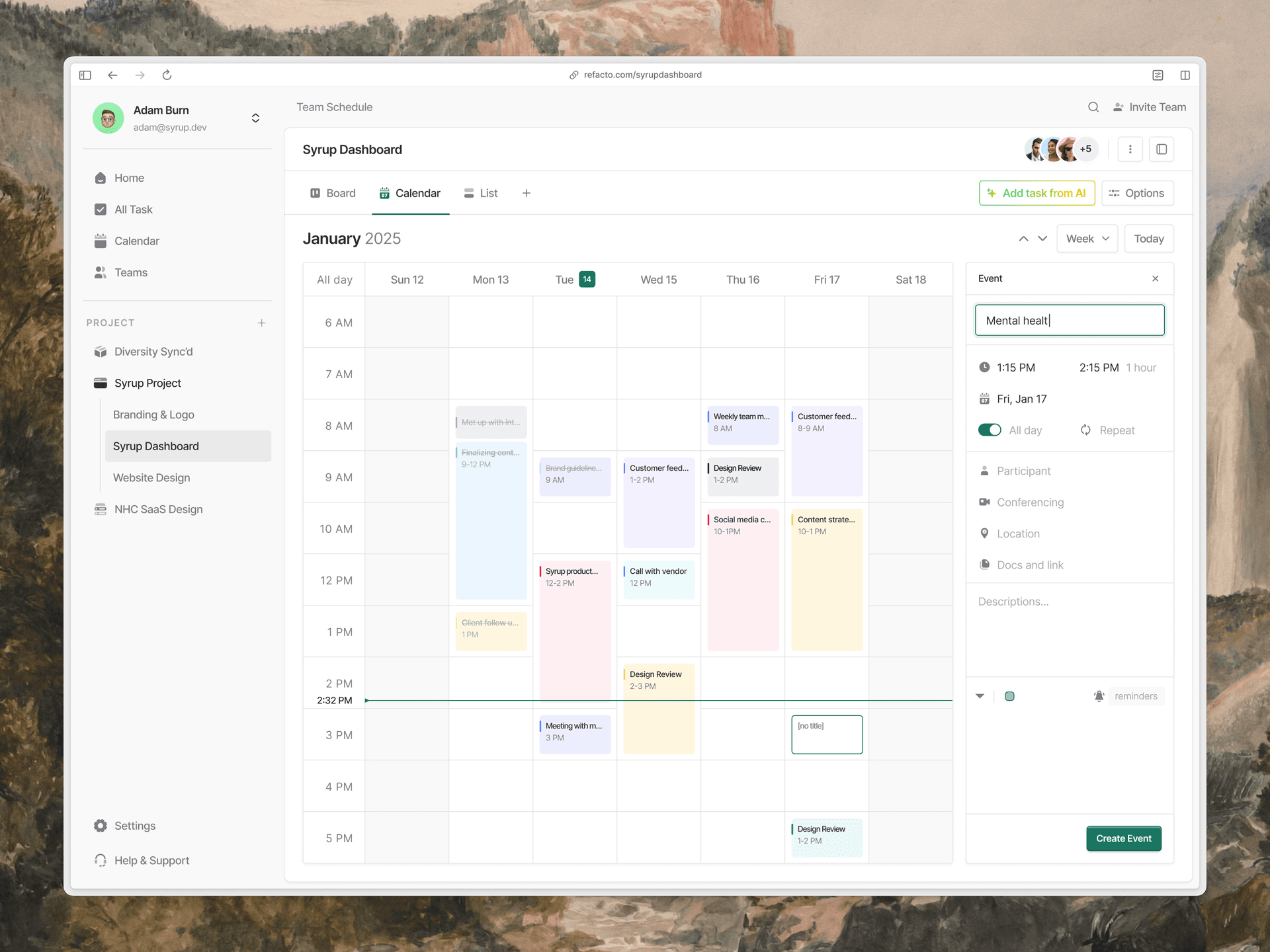 Quick Book calendar month view
